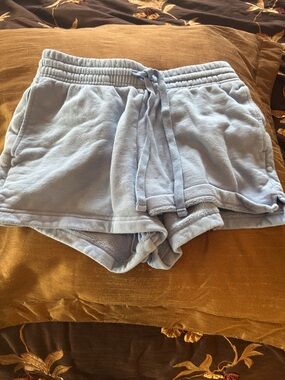 girlfriend collective light blue fleece athletic shorts with drawstring